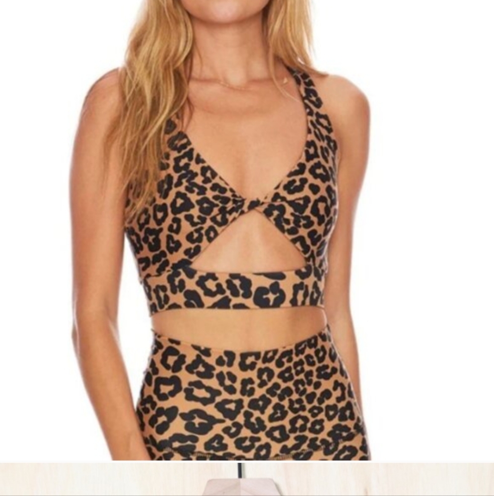 Beach Riot Twist Sports Bra Top Leopard Print Size Small